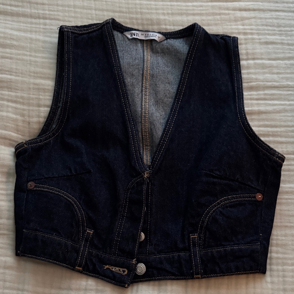 Dark Denim Vest with Button Details